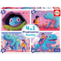 EDUCA Puzzle Přátelští dinosauři 4v1 (20,40,60,80 dílků)