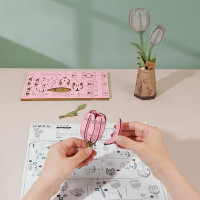 ROBOTIME Rowood 3D dřevěné puzzle Růžové tulipány 72 dílků
