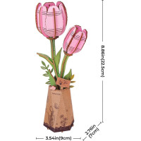 ROBOTIME Rowood 3D dřevěné puzzle Růžové tulipány 72 dílků