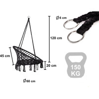 Houpací křeslo LUARO s opěradlem - černé - 80 cm