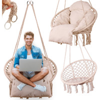 Houpací křeslo LUARO s opěradlem - ecru - 80 cm + polštář XXL