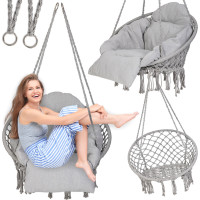 Houpací křeslo LUARO s opěradlem - šedé - 80 cm + polštář XXL