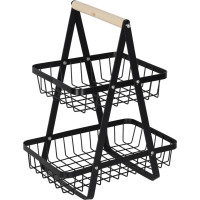 Dvoupatrový koš na ovoce a zeleninu - černý (kov, dřevo)