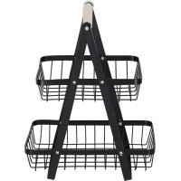 Dvoupatrový koš na ovoce a zeleninu - černý (kov, dřevo)