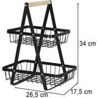 Dvoupatrový koš na ovoce a zeleninu - černý (kov, dřevo)