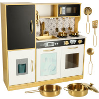 Dětská dřevěná kuchyňka s lednicí - bílá/zlatá
