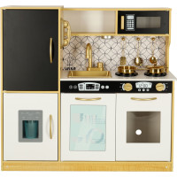 Dětská dřevěná kuchyňka s lednicí - bílá/zlatá