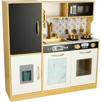 Dětská dřevěná kuchyňka s lednicí - bílá/zlatá