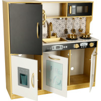 Dětská dřevěná kuchyňka s lednicí - bílá/zlatá