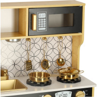 Dětská dřevěná kuchyňka s lednicí - bílá/zlatá