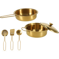 Dětská dřevěná kuchyňka s lednicí - bílá/zlatá