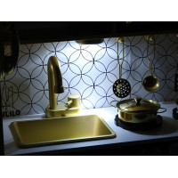 Dětská dřevěná kuchyňka s lednicí - bílá/zlatá