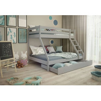 Dětská patrová postel z masivu 200x90 cm s rozšířeným spodním lůžkem 140 cm DENIS, se šuplíkem - šedá