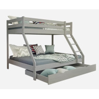 Dětská patrová postel z masivu 200x90 cm s rozšířeným spodním lůžkem 140 cm DENIS, se šuplíkem - šedá