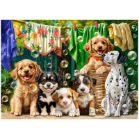 CASTORLAND Puzzle Štěňata, prádlo a ptačí dovádění 100 dílků