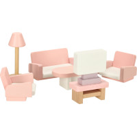 Dřevěný nábytek do domečku pro panenky - růžový