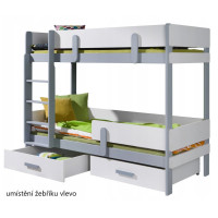 Dětská patrová postel z masivu borovice ETTORE se šuplíky 200x90 cm - bílá/dub shetland, žebřík vlevo