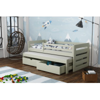 Dětská postel z masivu borovice JOLANA s přistýlkou a šuplíky - 200x80 cm - OLIVOVĚ ZELENÁ