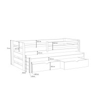 Dětská postel z masivu borovice JOLANA s přistýlkou a šuplíky - 200x80 cm - OLIVOVĚ ZELENÁ