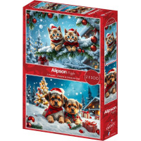 ALIPSON Puzzle Vánoční koťátka a štěňátka 2x500 dílků