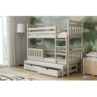 Dětská patrová postel z masivu borovice PETR s přistýlkou a šuplíky - 200x90 cm - KAŠMÍROVÁ