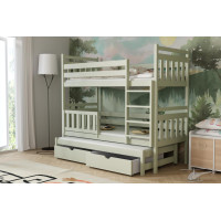 Dětská patrová postel z masivu borovice PETR s přistýlkou a šuplíky - 190x90 cm - OLIVOVĚ ZELENÁ