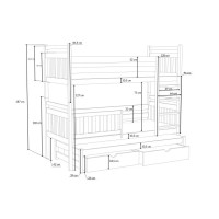 Dětská patrová postel z masivu borovice PETR s přistýlkou a šuplíky - 190x90 cm - KAŠMÍROVÁ