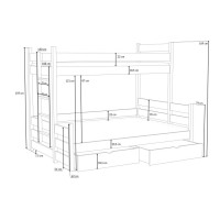 Dětská patrová postel z masivu borovice s rozšířeným spodním lůžkem BERTA se šuplíky - 200x90/140 cm - BÍLÁ