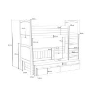 Dětská patrová postel z masivu borovice FLORIDA s přistýlkou a šuplíky - 200x80 cm - BÍLÁ