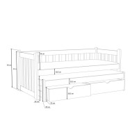 Dětská postel z masivu borovice KRYŠPÍN s přistýlkou a šuplíky - 200x80 cm - BÍLÁ