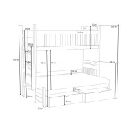 Dětská patrová postel z masivu borovice s rozšířeným spodním lůžkem LUKÁŠ se šuplíky - 200x90/140 cm - BÍLÁ