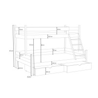 Dětská patrová postel z masivu borovice s rozšířeným spodním lůžkem NEVADA se šuplíky - 200x90/140 cm - BÍLÁ