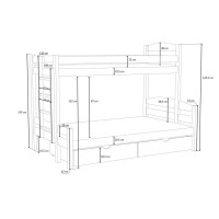 Dětská patrová postel z masivu borovice s rozšířeným spodním lůžkem SAVANA se šuplíky - 200x90/140 cm - BÍLÁ