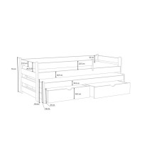 Dětská postel z masivu borovice ALEX s přistýlkou a šuplíky - 180x80 cm - PŘÍRODNÍ BOROVICE
