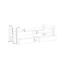 Dětská postel z masivu borovice ELENA se šuplíky - 190x90 cm - BÍLÁ
