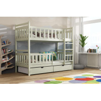 Dětská patrová postel z masivu borovice KAREL se šuplíky - 200x90 cm - OLIVOVĚ ZELENÁ