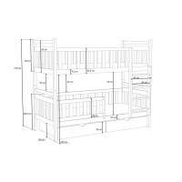 Dětská patrová postel z masivu borovice KAREL se šuplíky - 190x90 cm - BÍLÁ