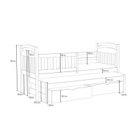 Dětská postel z masivu borovice KAŠPAR s přistýlkou a šuplíky - 190x90 cm - PŘÍRODNÍ BOROVICE
