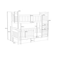 Dětská patrová postel z masivu borovice KRISTEN se šuplíky - 190x90 cm - BÍLÁ