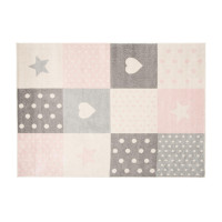 Kusový koberec AZUR srdíčka a hvězdičky - šedý/růžový/bílý, 160x220 cm