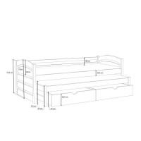 Dětská postel z masivu borovice MONI s přistýlkou a šuplíky - 190x90 cm - BÍLÁ