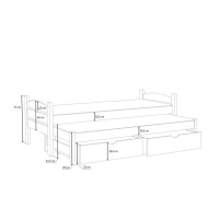 Dětská postel z masivu borovice PATRICIE s přistýlkou a šuplíky - 190x90 cm - BÍLÁ