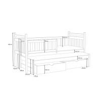 Dětská postel z masivu borovice PROKOP s přistýlkou a šuplíky - 180x80 cm - BÍLÁ