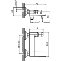 Aqualine FLERY nástěnná vanová/sprchová baterie, otočné ramínko, gun metal FY010GM