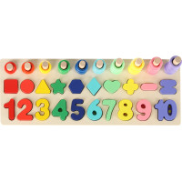 Dřevěná Montessori vkládačka s tvary a čísly 3v1