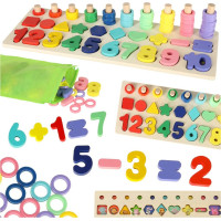 Dřevěná Montessori vkládačka s tvary a čísly 3v1