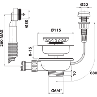 Bruckner Dřezová výpust 6/4", s přepadem a ovládáním, nerez 155.122.1