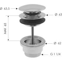 Sapho Umyvadlová výpust 5/4“, click-clack, velká zátka, 10-65mm, zlato CV100217
