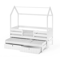 Dětská domečková postel z masivu borovice NOLAN se šuplíky a přistýlkou - 180x80 cm - bílá