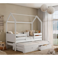 Dětská domečková postel z masivu borovice NOLAN se šuplíky a přistýlkou - 200x90 cm - bílá